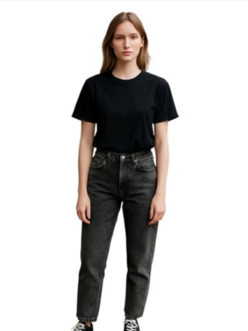 Zara Woman's Size 4 Black Wash Denim Retro Jeans Logos 5 Pockets Worn Patch